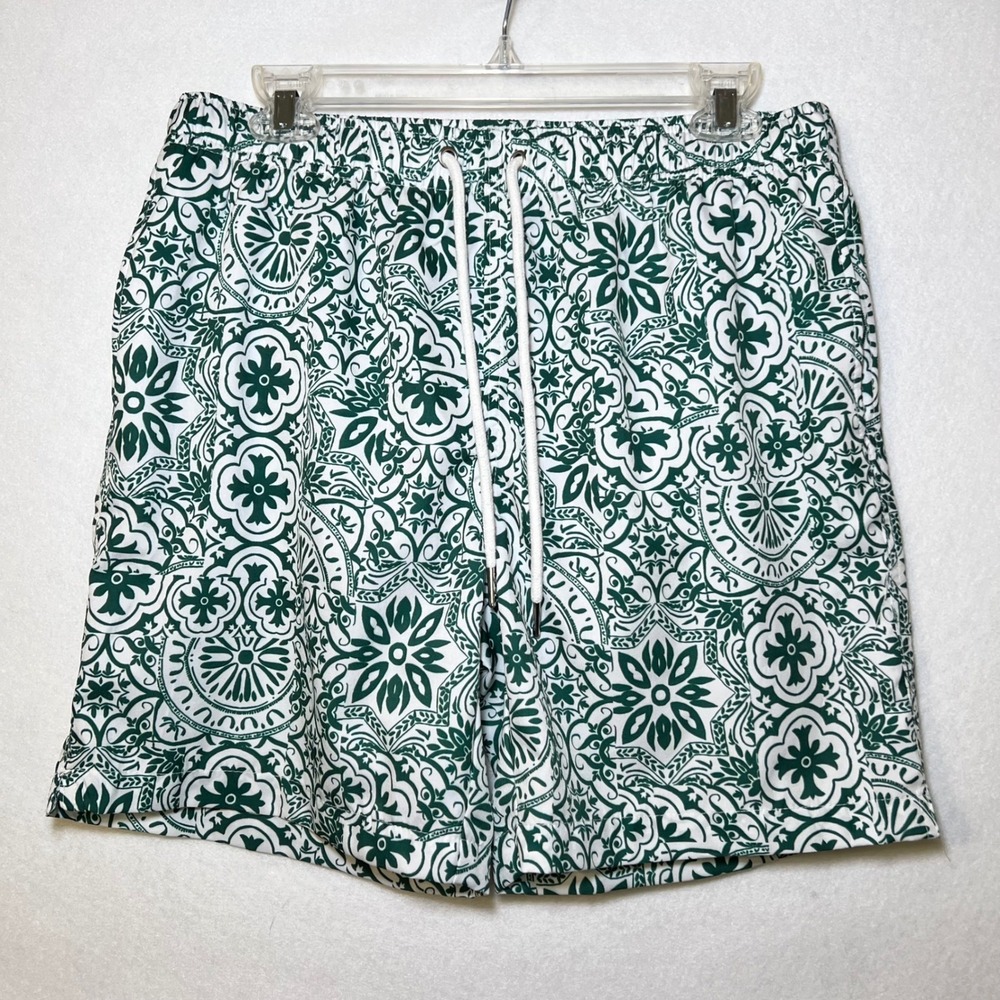 Cove Australia Green White Coastal Bohemian Surfer Mosaic Tile Swim Trunks L